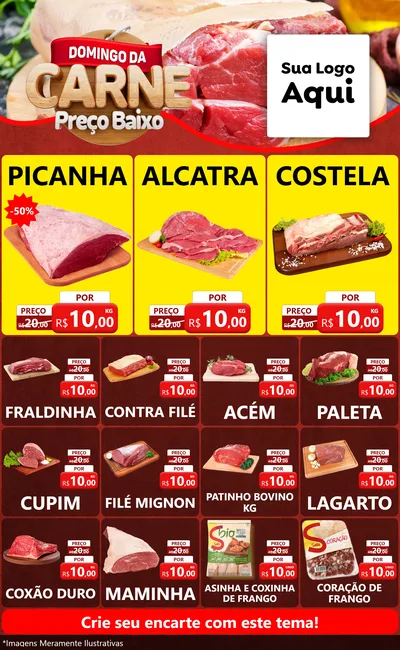 Modelo de Encarte para Encarte Grande com o tema Domingo da Carne para Açougue