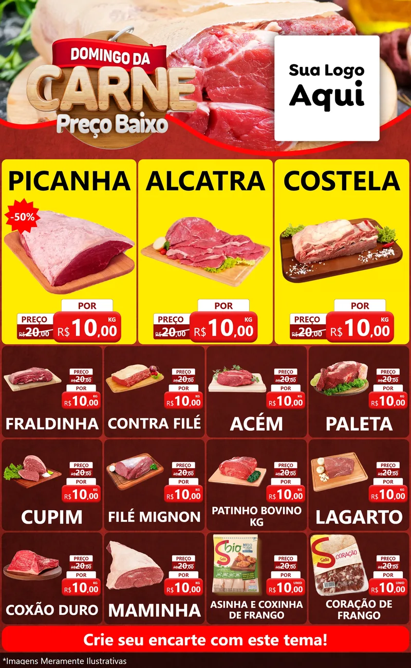 Modelo de Encarte para Encarte Grande com o tema Domingo da Carne para Açougue