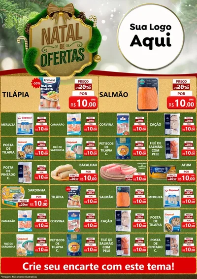 Modelo de Encarte para Encarte A4 Vertical com o tema Ofertas de Natal para Peixaria