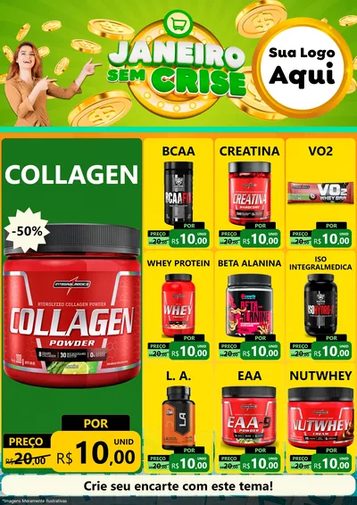 Modelo de Encarte para Encarte A4 Vertical com o tema Janeiro Sem Crise para Suplementos alimentares