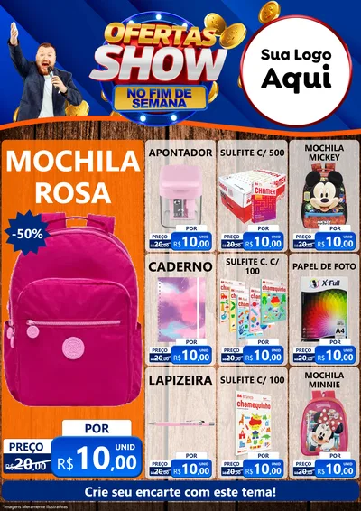 Modelo de Encarte para Encarte A4 Vertical com o tema Ofertas Show No Fim De Semana para Papelaria