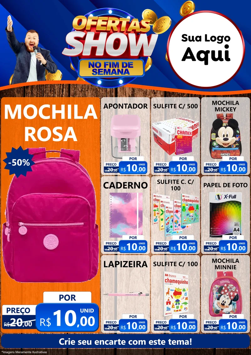 Modelo de Encarte para Encarte A4 Vertical com o tema Ofertas Show No Fim De Semana para Papelaria