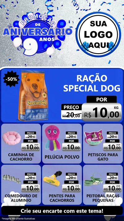 Modelo de Rede Social para Stories com o tema Promoção de Aniversário - 9 Anos para Pet Shop