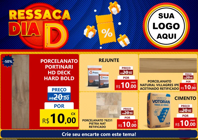 Modelo de Encarte para Encarte A4 Horizontal com o tema Ressaca Dia D para Pisos e revestimentos