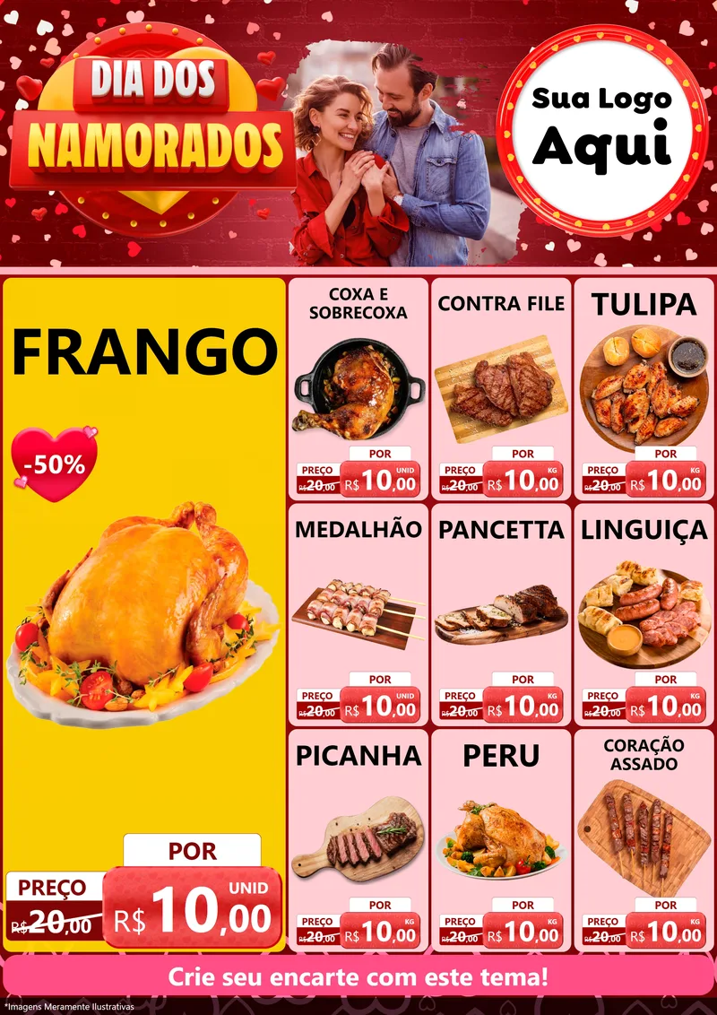 Modelo de Encarte para Encarte A4 Vertical com o tema Dia Dos Namorados para Assados
