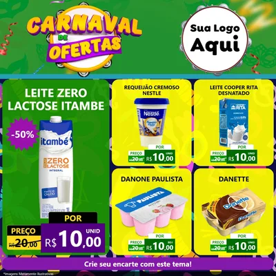 Modelo de Rede Social para Feed Facebook com o tema Carnaval de Ofertas para Frios e Laticínios