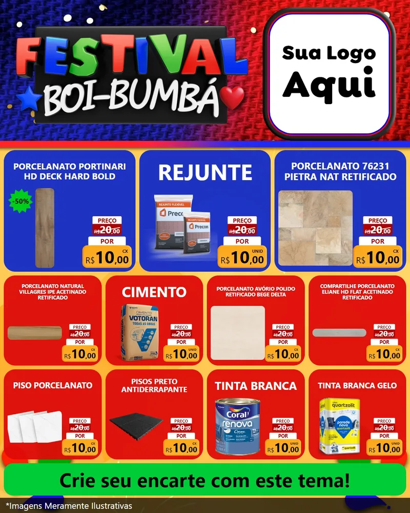 Modelo de Rede Social para Feed Instagram com o tema Festival Boi-Bumbá para Pisos e revestimentos