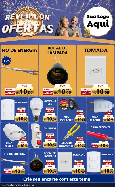 Modelo de Encarte para Encarte Grande com o tema Réveillon de Ofertas para Materiais Elétricos