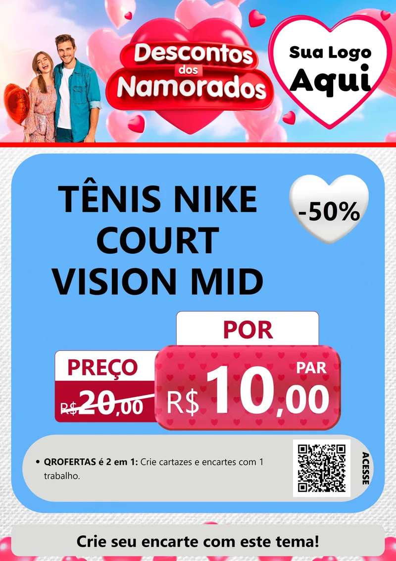 Modelo de Cartaz para Cartaz A4 Vertical com o tema Descontos dos Namorados para Calçados