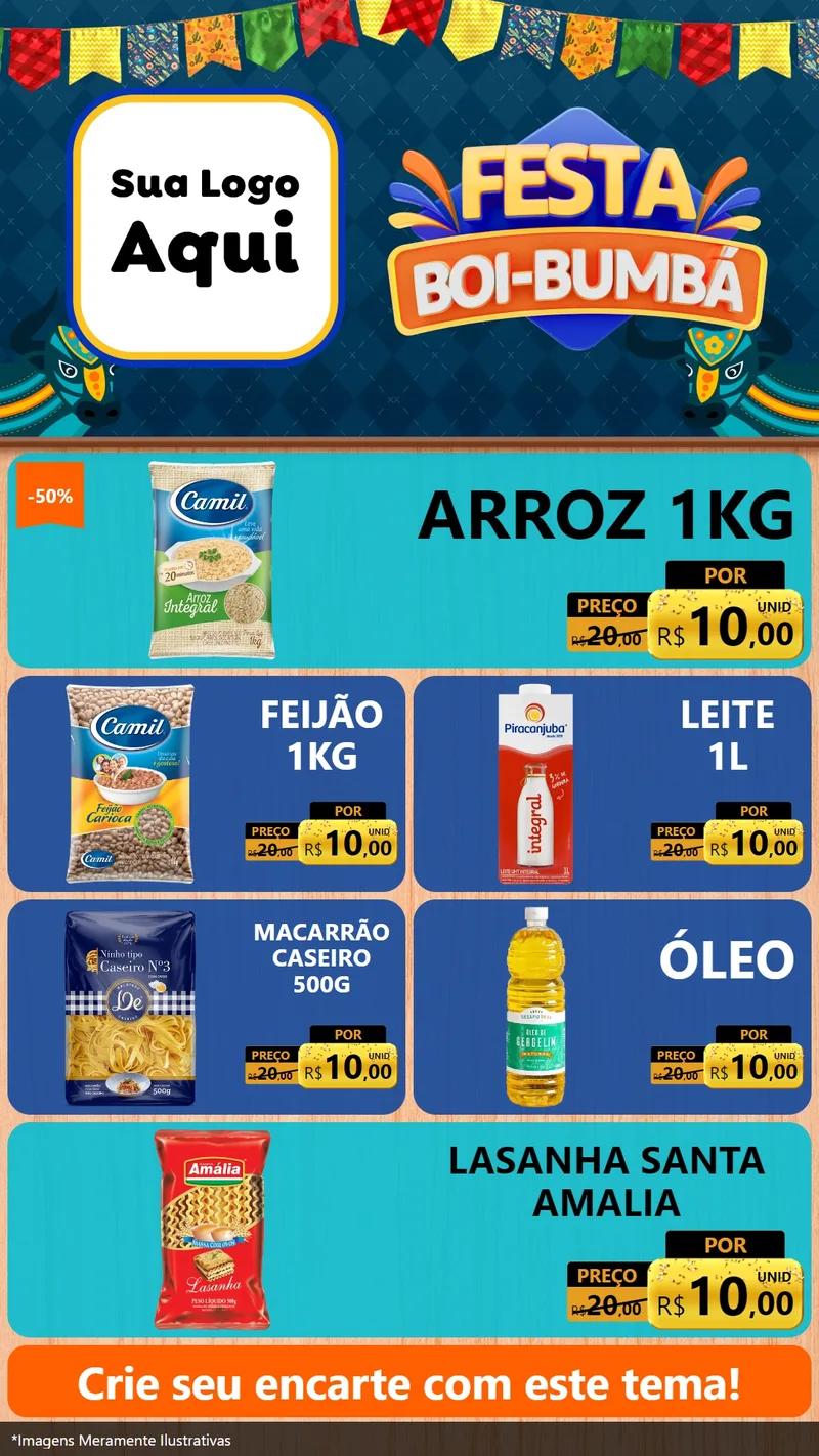 Modelo de TV para TV Vertical com o tema Festa Boi Bumbá para Supermercado