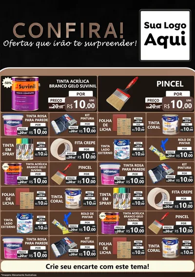 Modelo de Encarte para Encarte A4 Vertical com o tema Confira! Ofertas que irão te surpreender! para Tintas e Ferramentas