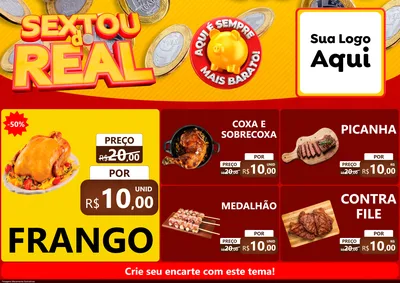 Modelo de Encarte para Encarte A4 Horizontal com o tema Sextou do Real para Assados