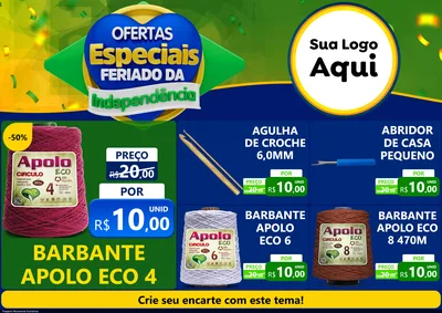 Modelo de Encarte para Encarte A4 Horizontal com o tema Ofertas Especiais Feriado da Independência para Armarinho e Aviamentos