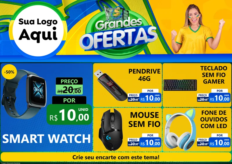 Modelo de Encarte para Encarte A4 Horizontal com o tema Grandes Ofertas para Informática