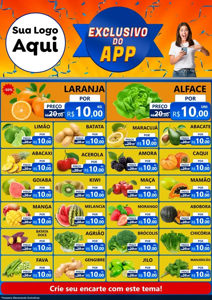 Modelo de Encarte para Encarte A4 Vertical com o tema Exclusivo do Aplicativo para Hortifrúti