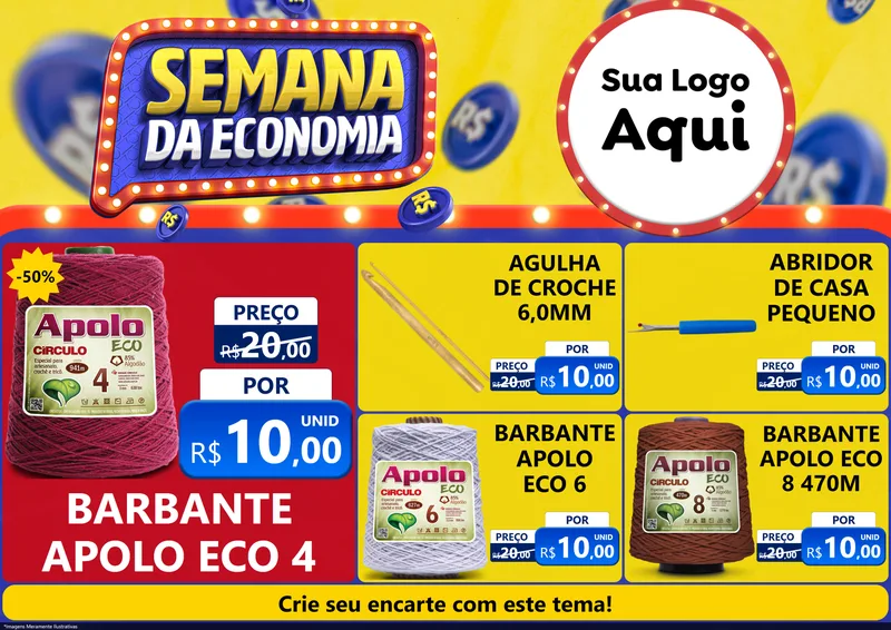 Modelo de Encarte para Encarte A4 Horizontal com o tema Semana da Economia para Armarinho e Aviamentos