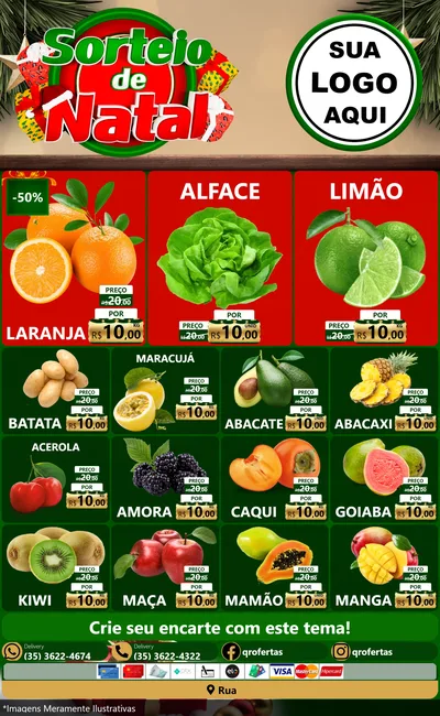 Modelo de Encarte para Encarte Grande com o tema Sorteio de Natal para Hortifrúti
