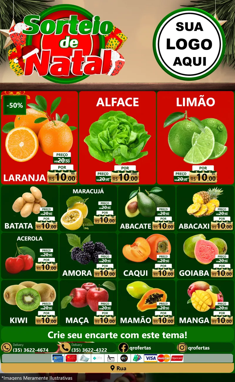 Modelo de Encarte para Encarte Grande com o tema Sorteio de Natal para Hortifrúti