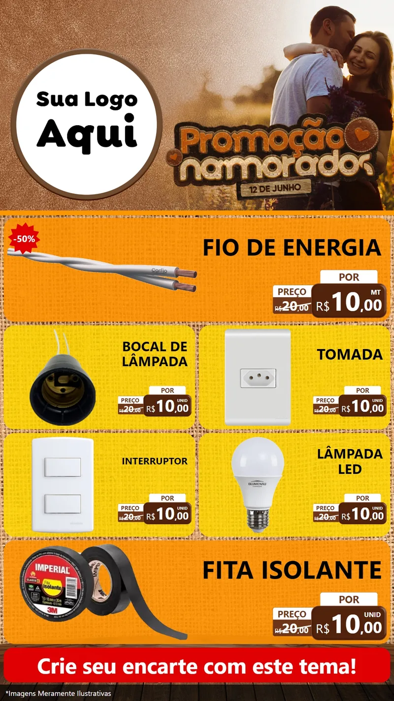 Modelo de TV para TV Vertical com o tema Promoção Namorados para Materiais Elétricos