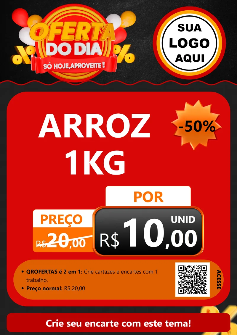 Modelo de Cartaz para Cartaz A4 Vertical com o tema Oferta do Dia - Só hoje, Aproveite! para Supermercado