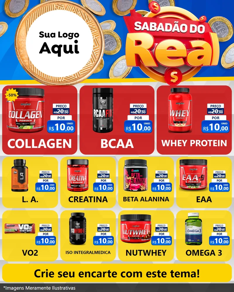 Modelo de Rede Social para Feed Instagram com o tema Sabadão do Real para Suplementos alimentares