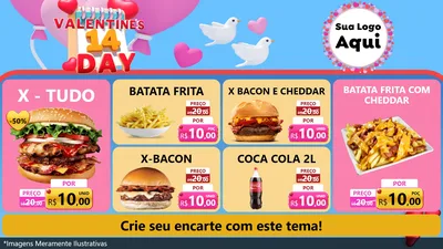 Modelo de TV para TV Horizontal com o tema Valentine's Day para Hamburgueria