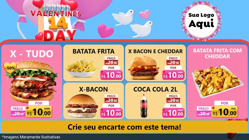 Modelo de TV para TV Horizontal com o tema Valentine's Day para Hamburgueria