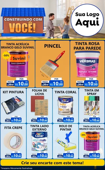 Modelo de Encarte para Encarte Grande com o tema Construindo Com Você para Tintas e Ferramentas