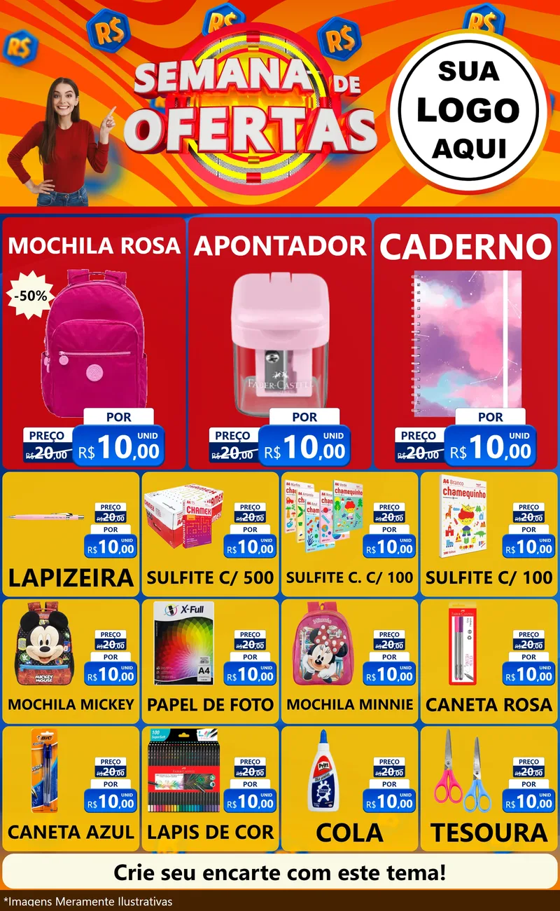 Modelo de Encarte para Encarte Grande com o tema Semana de Ofertas para Papelaria