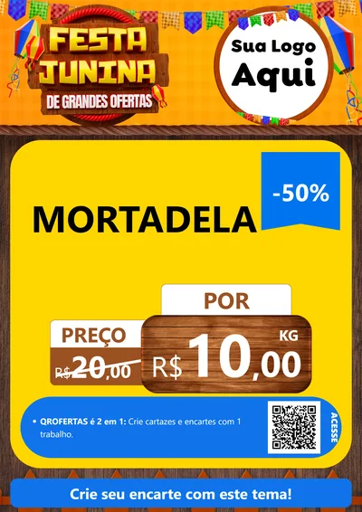 Modelo de Cartaz para Cartaz A4 Vertical com o tema Festa Junina de Grandes Ofertas para Frios e Laticínios