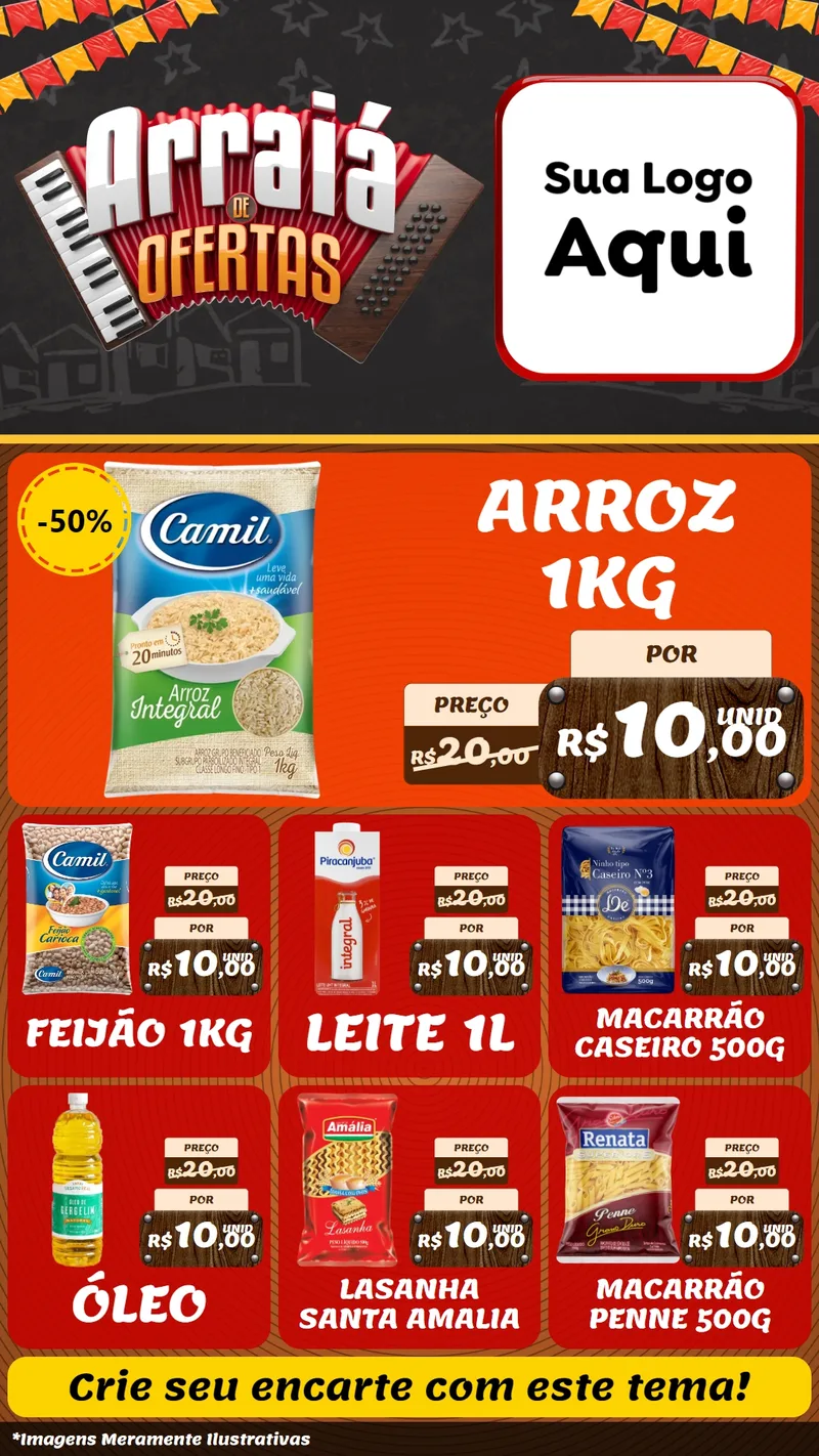 Modelo de Rede Social para Stories com o tema Arraiá de Ofertas - Junina para Supermercado