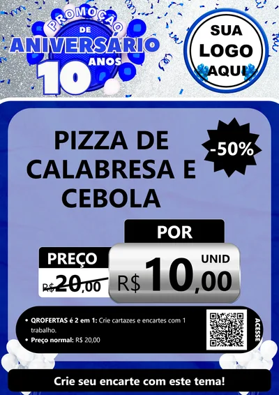 Modelo de Cartaz para Cartaz A4 Vertical com o tema Promoção de Aniversário - 10 Anos para Pizzaria