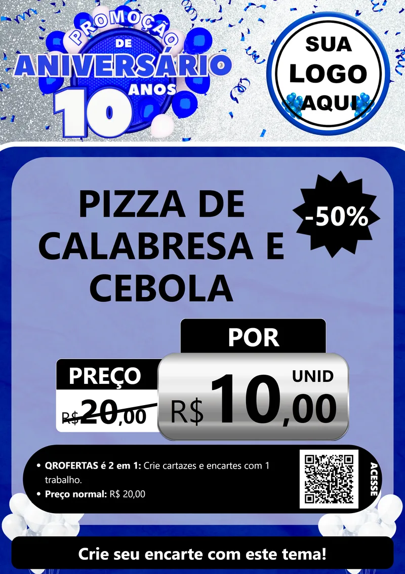 Modelo de Cartaz para Cartaz A4 Vertical com o tema Promoção de Aniversário - 10 Anos para Pizzaria