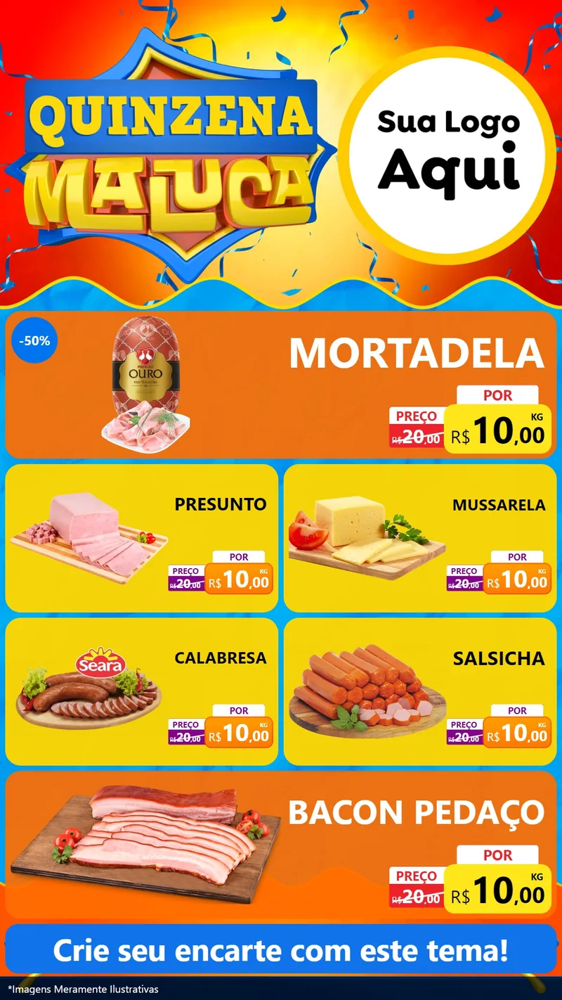 Modelo de TV para TV Vertical com o tema Quinzena Maluca para Frios e Laticínios