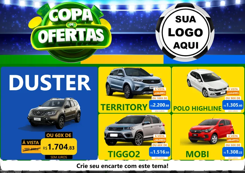 Modelo de Encarte para Encarte A4 Horizontal com o tema Copa de Ofertas para Concessionaria de Carros