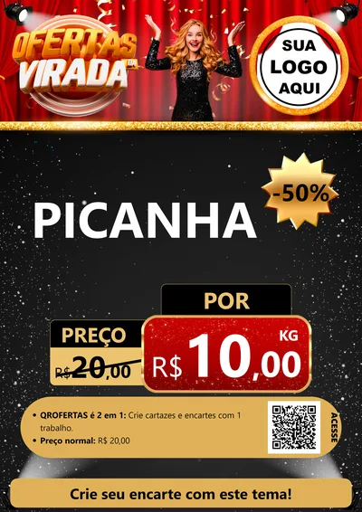Modelo de Cartaz para Cartaz A4 Vertical com o tema Ofertas da Virada para Açougue