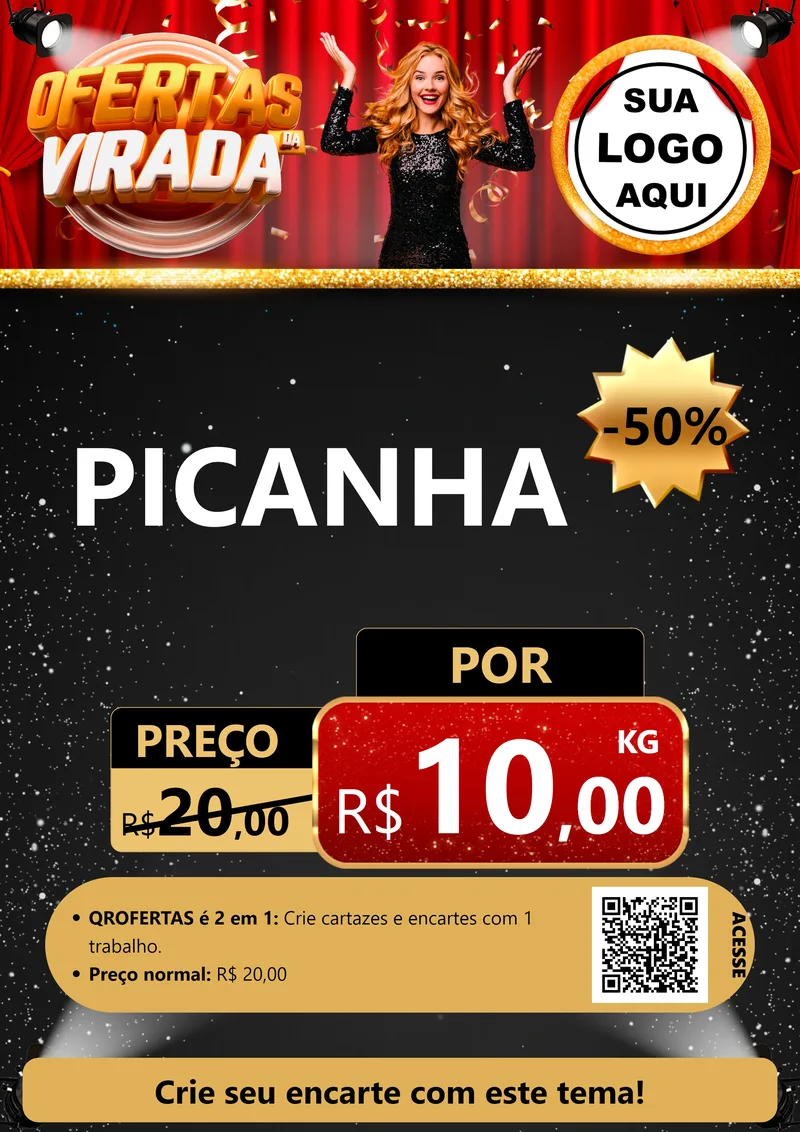Modelo de Cartaz para Cartaz A4 Vertical com o tema Ofertas da Virada para Açougue
