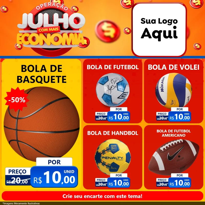 Modelo de Rede Social para Feed Facebook com o tema Operação Julho Com Mais Economia para Artigos Esportivos