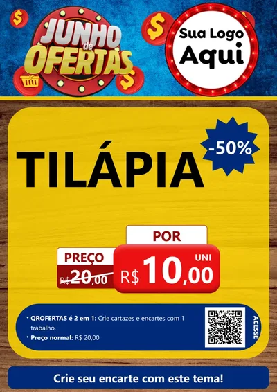 Modelo de Cartaz para Cartaz A4 Vertical com o tema Junho de Ofertas para Peixaria