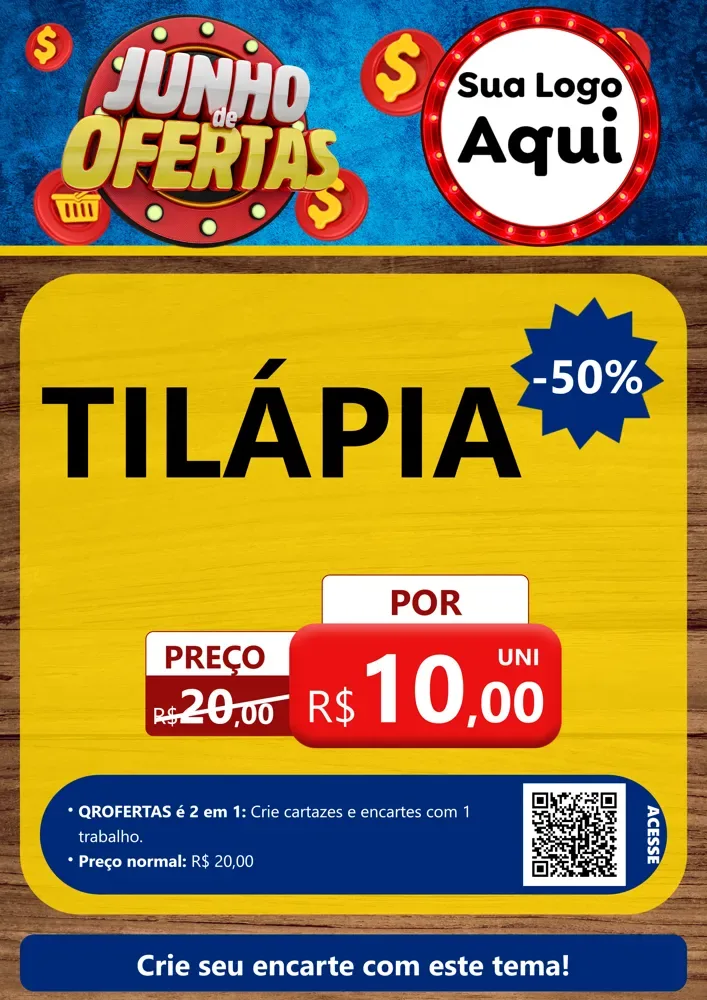 Modelo de Cartaz para Cartaz A4 Vertical com o tema Junho de Ofertas para Peixaria