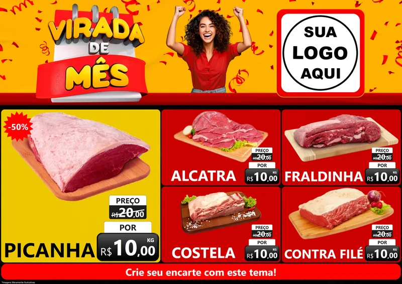 Modelo de Encarte para Encarte A4 Horizontal com o tema Virada de Mês para Açougue