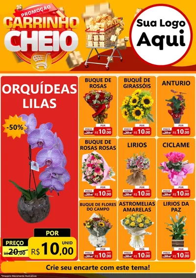 Modelo de Encarte para Encarte A4 Vertical com o tema Promoção carrinho cheio para Floricultura e jardim