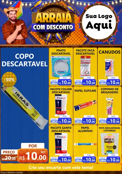 Modelo de Encarte para Encarte A4 Vertical com o tema Arraiá Com Desconto para Embalagens