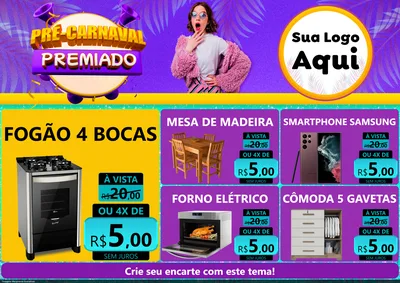 Modelo de Encarte para Encarte A4 Horizontal com o tema Pré-Carnaval Premiado para Móveis e Eletro
