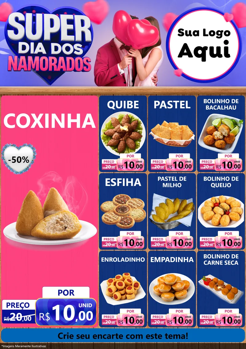 Modelo de Encarte para Encarte A4 Vertical com o tema Super Dia dos Namorados para Salgadaria
