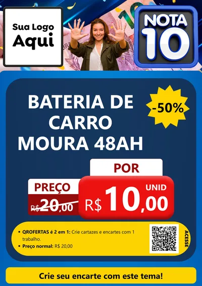 Modelo de Cartaz para Cartaz A4 Vertical com o tema Nota 10 para Baterias Elétricas