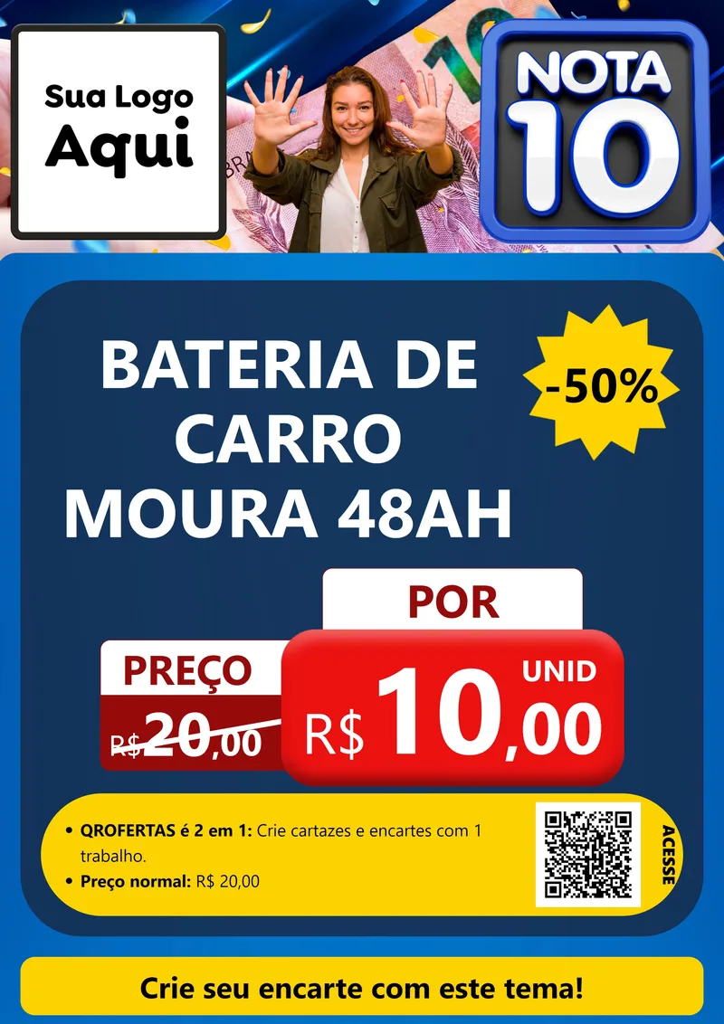 Modelo de Cartaz para Cartaz A4 Vertical com o tema Nota 10 para Baterias Elétricas
