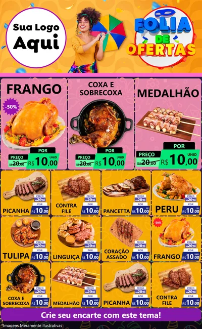 Modelo de Encarte para Encarte Grande com o tema Folia de Ofertas para Assados