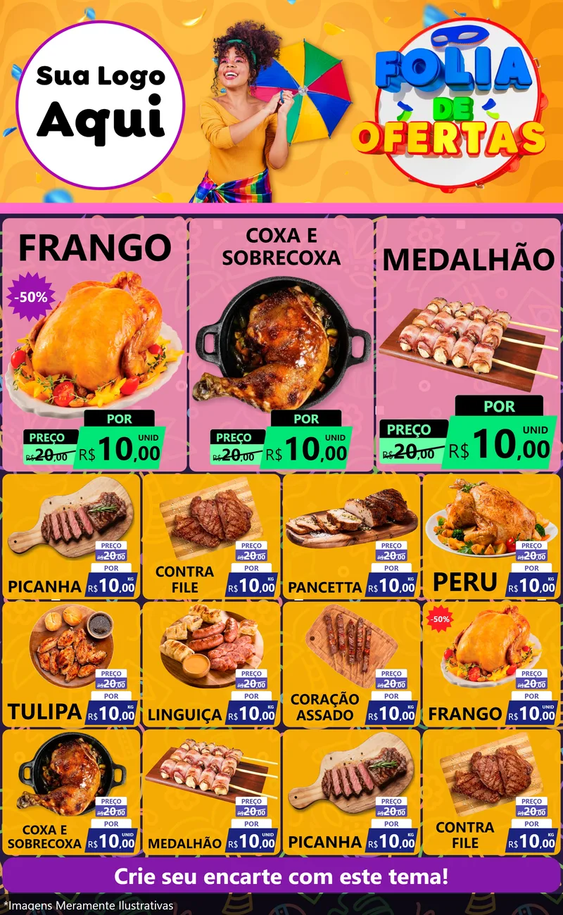 Modelo de Encarte para Encarte Grande com o tema Folia de Ofertas para Assados