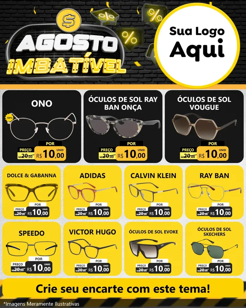 Modelo de Rede Social para Feed Instagram com o tema Agosto Imbatível para Óticas